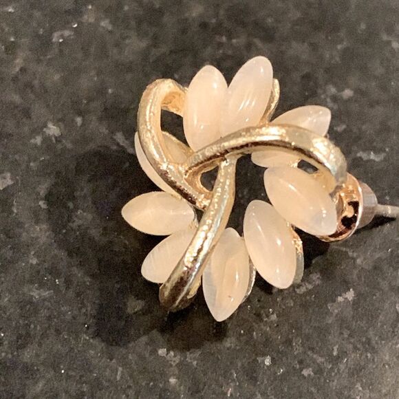 Elegant Flower Stud Earrings, Gold Tone & Faux Opal Unisex Floral, Great Gift! - Picture 6 of 10